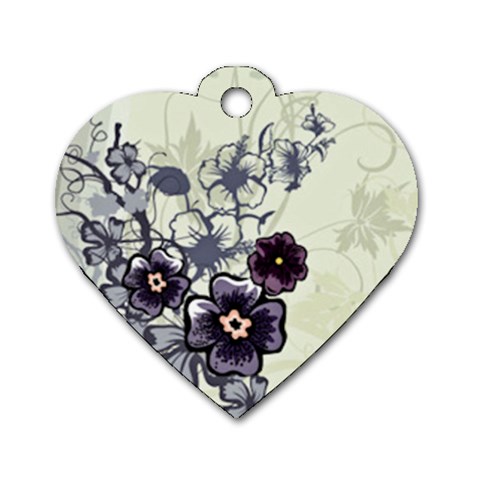 Purple Flower Art Dog Tag Heart (One Side) from ArtsNow.com Front