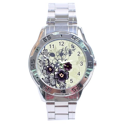 Purple Flower Art Stainless Steel Analogue Watch from ArtsNow.com Front