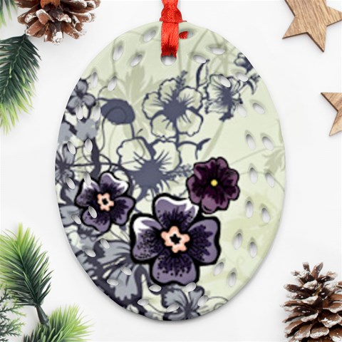 Purple Flower Art Oval Filigree Ornament (Two Sides) from ArtsNow.com Front