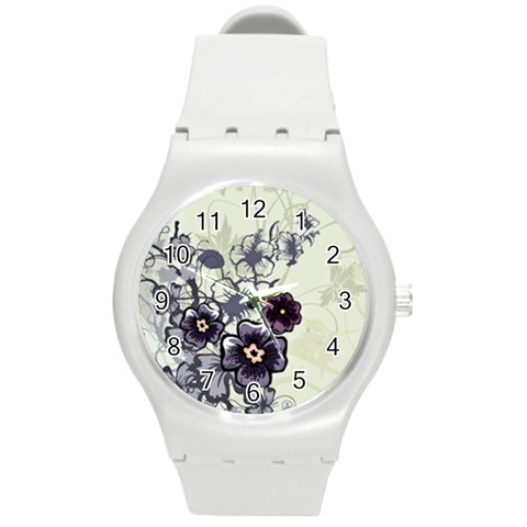 Purple Flower Art Round Plastic Sport Watch (M) from ArtsNow.com Front