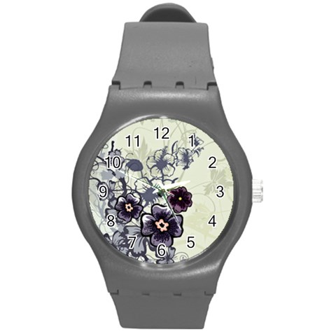 Purple Flower Art Round Plastic Sport Watch (M) from ArtsNow.com Front