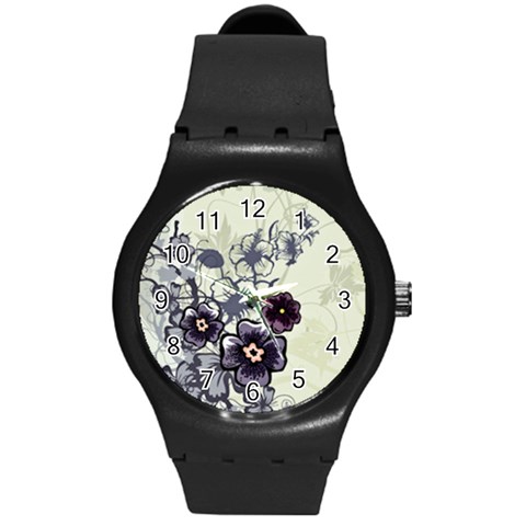 Purple Flower Art Round Plastic Sport Watch (M) from ArtsNow.com Front