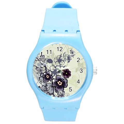 Purple Flower Art Round Plastic Sport Watch (M) from ArtsNow.com Front