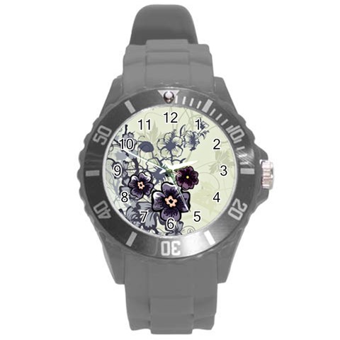 Purple Flower Art Round Plastic Sport Watch (L) from ArtsNow.com Front