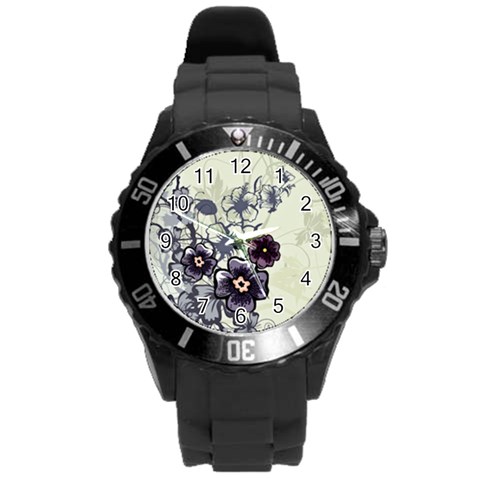 Purple Flower Art Round Plastic Sport Watch (L) from ArtsNow.com Front