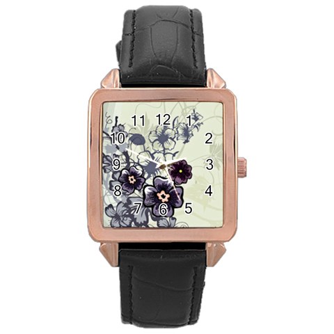 Purple Flower Art Rose Gold Leather Watch  from ArtsNow.com Front