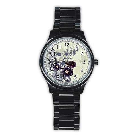 Purple Flower Art Stainless Steel Round Watch from ArtsNow.com Front