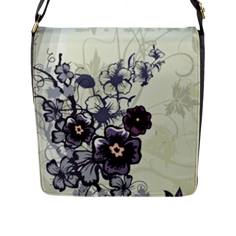 Purple Flower Art Flap Closure Messenger Bag (L) from ArtsNow.com Front