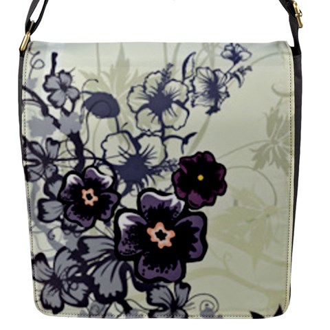 Purple Flower Art Flap Closure Messenger Bag (S) from ArtsNow.com Front