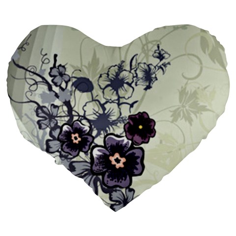 Purple Flower Art Large 19  Premium Flano Heart Shape Cushion from ArtsNow.com Back