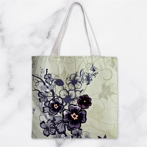 Purple Flower Art Zipper Grocery Tote Bag from ArtsNow.com Front