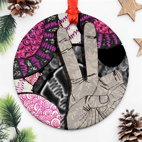 Peace Hand Art Round Ornament (Two Sides) from ArtsNow.com Back