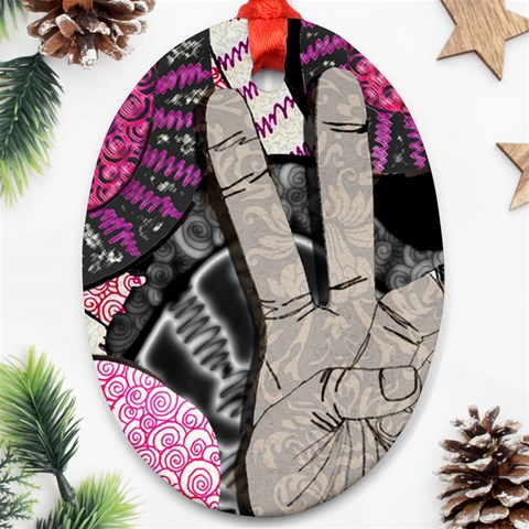 Peace Hand Art Oval Ornament (Two Sides) from ArtsNow.com Front