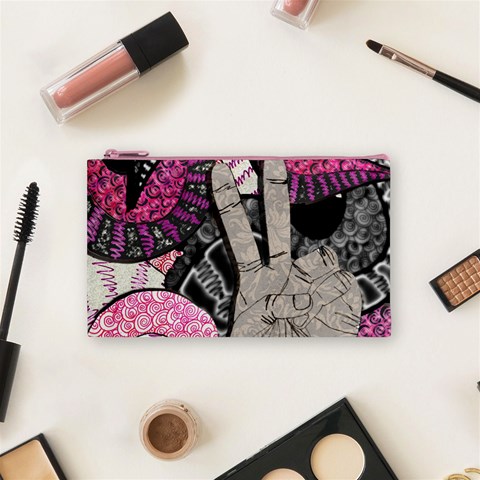 Peace Hand Art Cosmetic Bag (Small) from ArtsNow.com Front