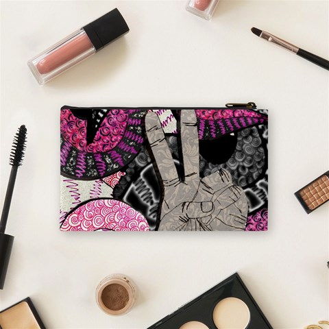 Peace Hand Art Cosmetic Bag (Small) from ArtsNow.com Back