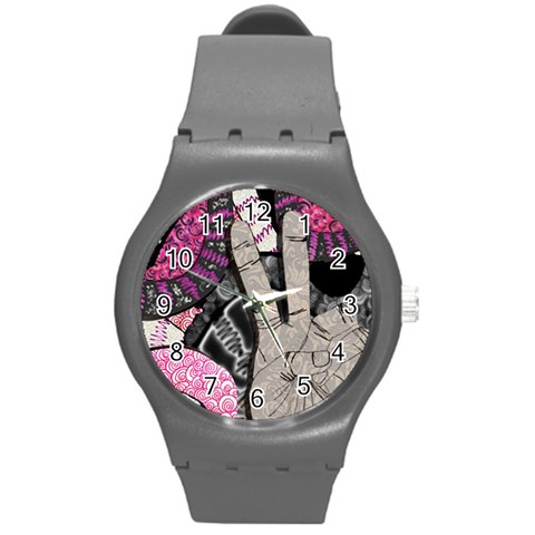 Peace Hand Art Round Plastic Sport Watch (M) from ArtsNow.com Front