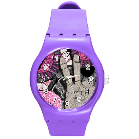 Peace Hand Art Round Plastic Sport Watch (M) from ArtsNow.com Front