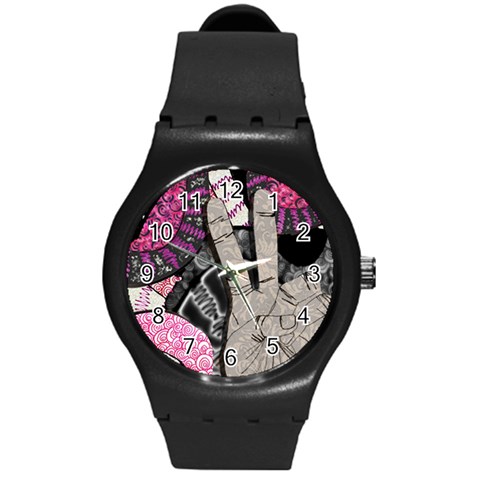 Peace Hand Art Round Plastic Sport Watch (M) from ArtsNow.com Front