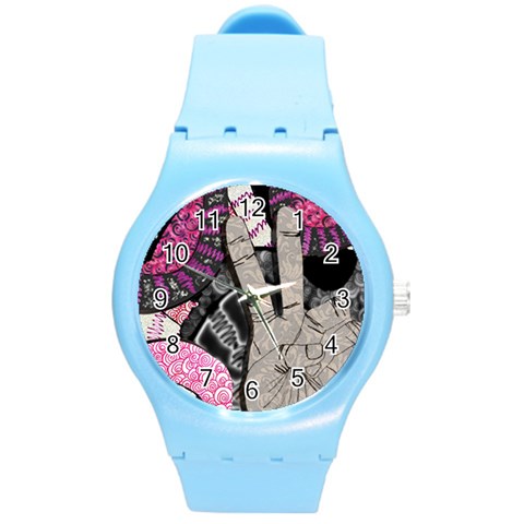 Peace Hand Art Round Plastic Sport Watch (M) from ArtsNow.com Front