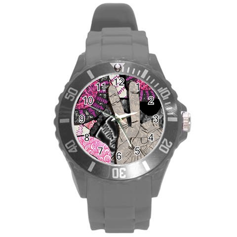 Peace Hand Art Round Plastic Sport Watch (L) from ArtsNow.com Front