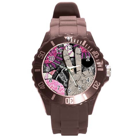 Peace Hand Art Round Plastic Sport Watch (L) from ArtsNow.com Front