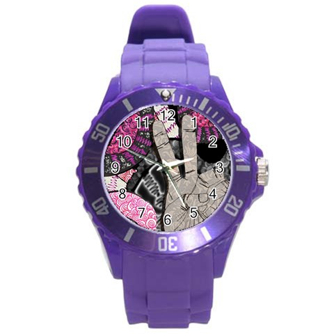 Peace Hand Art Round Plastic Sport Watch (L) from ArtsNow.com Front