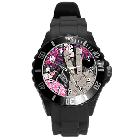 Peace Hand Art Round Plastic Sport Watch (L) from ArtsNow.com Front