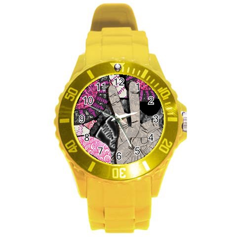 Peace Hand Art Round Plastic Sport Watch (L) from ArtsNow.com Front