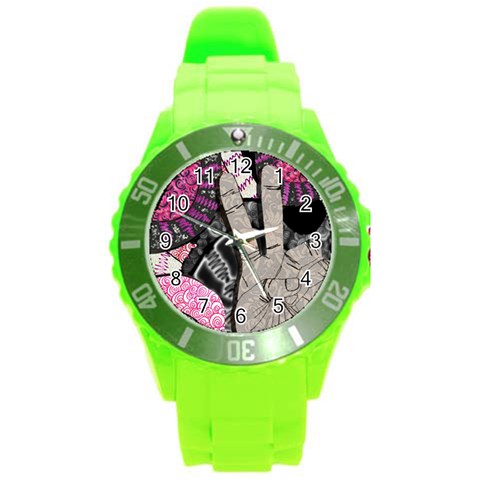 Peace Hand Art Round Plastic Sport Watch (L) from ArtsNow.com Front