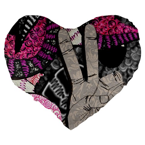 Peace Hand Art Large 19  Premium Heart Shape Cushion from ArtsNow.com Back