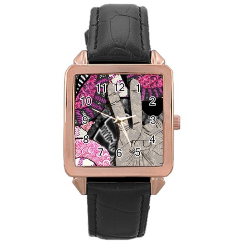 Peace Hand Art Rose Gold Leather Watch  from ArtsNow.com Front