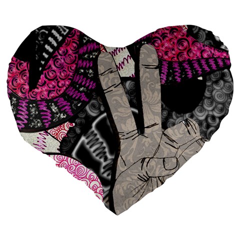 Peace Hand Art Large 19  Premium Flano Heart Shape Cushion from ArtsNow.com Back