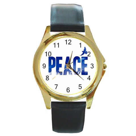 Peace Bird Round Gold Metal Watch from ArtsNow.com Front