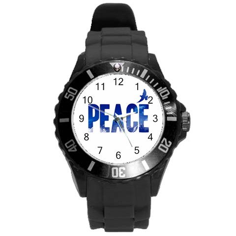 Peace Bird Round Plastic Sport Watch (L) from ArtsNow.com Front