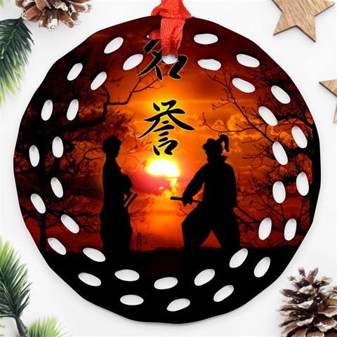 Ninja Sunset Round Filigree Ornament (Two Sides) from ArtsNow.com Back