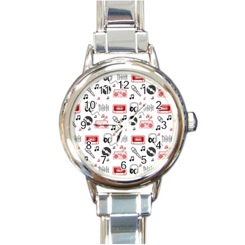 Music Is My Life Round Italian Charm Watch from ArtsNow.com Front