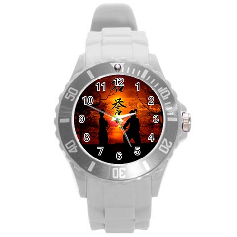 Ninja Sunset Round Plastic Sport Watch (L) from ArtsNow.com Front