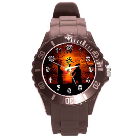 Ninja Sunset Round Plastic Sport Watch (L) from ArtsNow.com Front