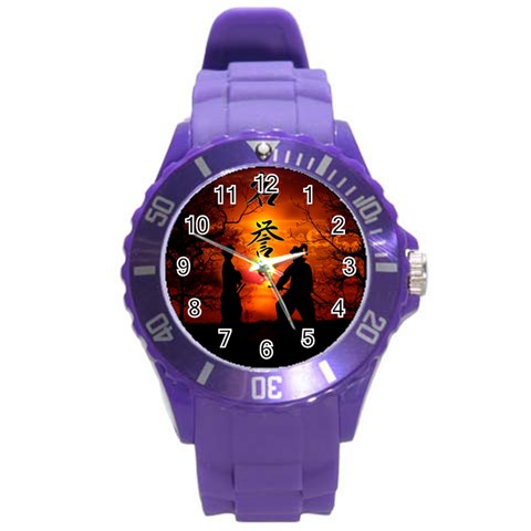 Ninja Sunset Round Plastic Sport Watch (L) from ArtsNow.com Front