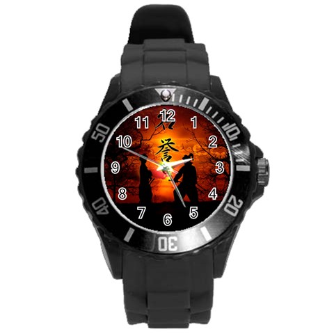 Ninja Sunset Round Plastic Sport Watch (L) from ArtsNow.com Front