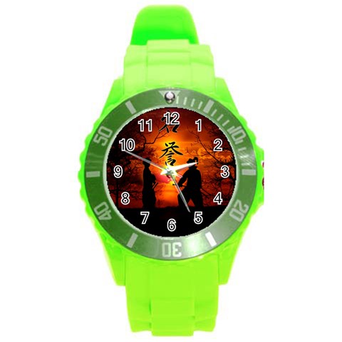 Ninja Sunset Round Plastic Sport Watch (L) from ArtsNow.com Front