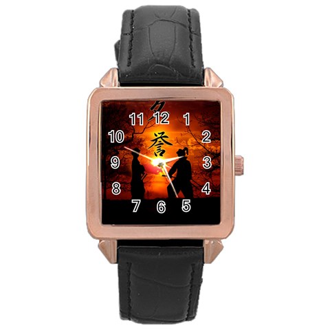 Ninja Sunset Rose Gold Leather Watch  from ArtsNow.com Front