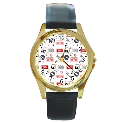 Music Is My Life Round Gold Metal Watch from ArtsNow.com Front