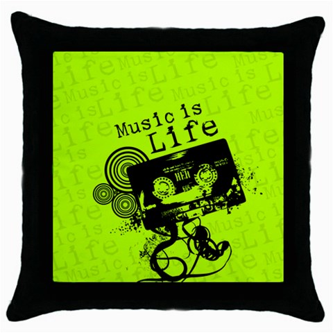 Music Is Life Throw Pillow Case (Black) from ArtsNow.com Front