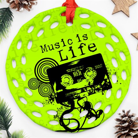 Music Is Life Round Filigree Ornament (Two Sides) from ArtsNow.com Back