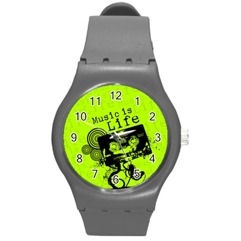 Music Is Life Round Plastic Sport Watch (M) from ArtsNow.com Front