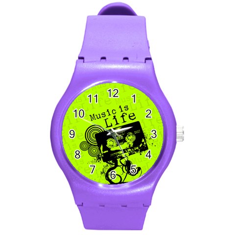 Music Is Life Round Plastic Sport Watch (M) from ArtsNow.com Front