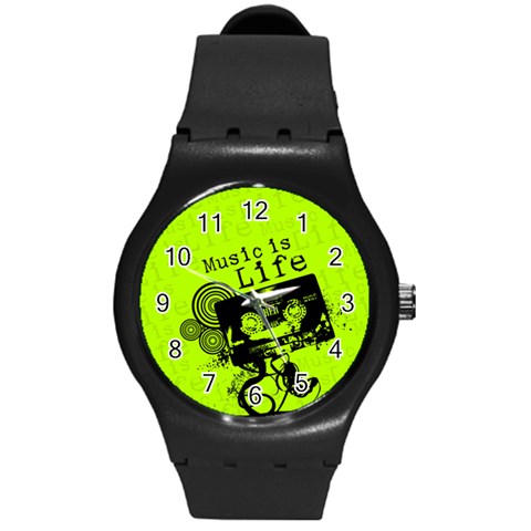 Music Is Life Round Plastic Sport Watch (M) from ArtsNow.com Front