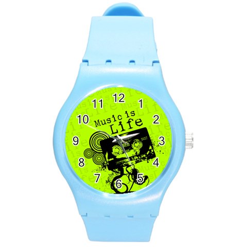 Music Is Life Round Plastic Sport Watch (M) from ArtsNow.com Front