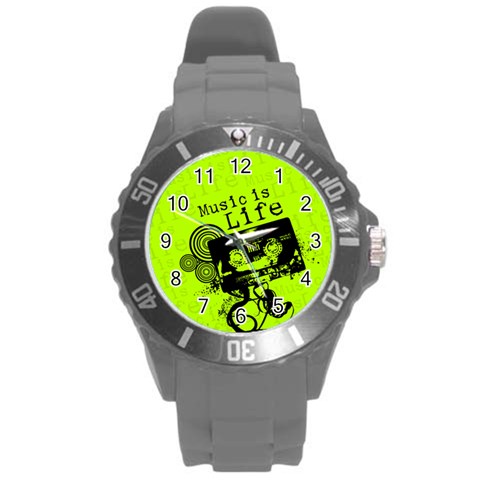 Music Is Life Round Plastic Sport Watch (L) from ArtsNow.com Front